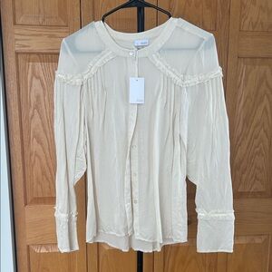Ecru Cream Button-Up Blouse with Ruffles